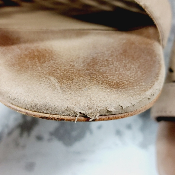 Guess Oana Tan Brown Leather Perforated Peep Toe Block Heel Ankle Booties V536 - Picture 12 of 13